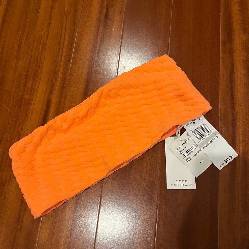 Good American‎ Bandeau Bikini Top Orange Jacquard Better Band Swim New 1 / Small